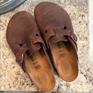 Birkenstock Brown Slippers with Open Back and Cork Footbed